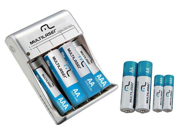 Kit 8- Pilhas Recarregáveis AA / AAA Multilaser + Carregador De Pilhas Original Multilaser Com Garantia Menor preço em Kit 8- Pilhas Recarregáveis AA / AAA Multilaser + Carregador De Pilhas Original Multilaser Com Garantia