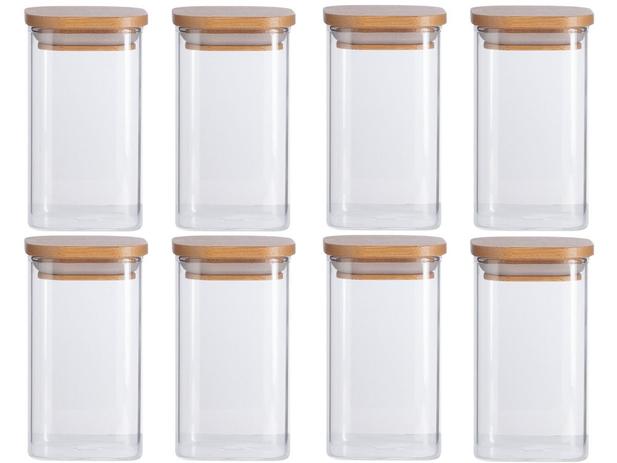 Kit 8 pote hermético de vidro quadrado 250ml tampa bambu - Oikos Menor preço em Kit 8 pote hermético de vidro quadrado 250ml tampa bambu - Oikos