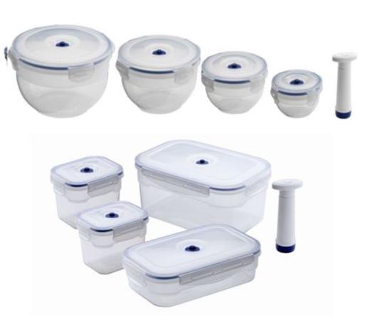 Kit 8 Potes Plásticos Herméticos a Vácuo e Bomba Aspi Fresh Menor preço em Kit 8 Potes Plásticos Herméticos a Vácuo e Bomba Aspi Fresh