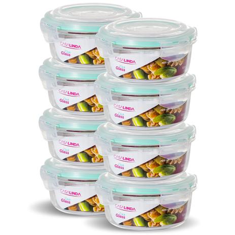 Kit 8 Potes Vidro Hermético Trava Redondo 620ml Marmita - Casa Linda Menor preço em Kit 8 Potes Vidro Hermético Trava Redondo 620ml Marmita - Casa Linda