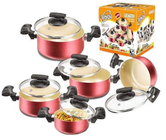 Kit 9 peças Jogo de Panelas frigideira e pressão Teflon - Remaza Menor preço em Kit 9 peças Jogo de Panelas frigideira e pressão Teflon - Remaza