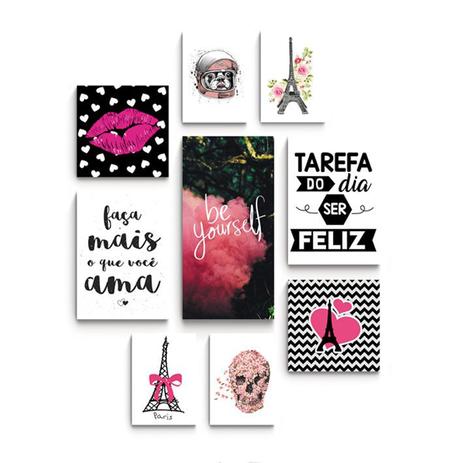 Kit 9 quadros Decorativas Be Yourself tons em rosas - Rcs decorações Menor preço em Kit 9 quadros Decorativas Be Yourself tons em rosas - Rcs decorações