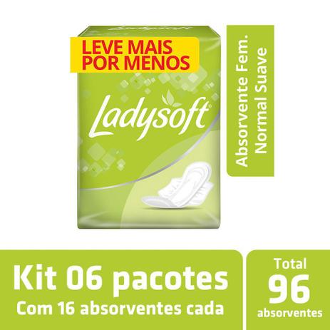 Kit Absorvente Ladysoft Normal Suave c/ Abas 6 Pacotes -96un Menor preço em Kit Absorvente Ladysoft Normal Suave c/ Abas 6 Pacotes -96un