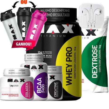 Kit Academia Melhor Treino Whey Pro Creatina Bcaa Colagen - Max titanium Menor preço em Kit Academia Melhor Treino Whey Pro Creatina Bcaa Colagen - Max titanium