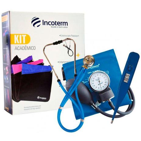 Kit Academico Esfigmomanômetro Estetoscópio Termômetro Bolsa Azul Incoterm Menor preço em Kit Academico Esfigmomanômetro Estetoscópio Termômetro Bolsa Azul Incoterm