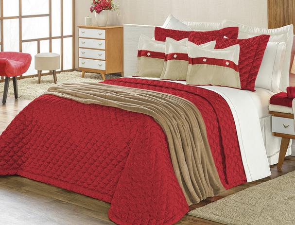 Kit Acolchoado Letícia Casal King 5 Peças Cetim Amassado 100 Poliéster Vermelho - Vilela enxovais Menor preço em Kit Acolchoado Letícia Casal King 5 Peças Cetim Amassado 100 Poliéster Vermelho - Vilela enxovais