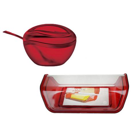 Kit Açucareiro e Manteigueira com Tampa Vermelho 2 peças - Uz Menor preço em Kit Açucareiro e Manteigueira com Tampa Vermelho 2 peças - Uz