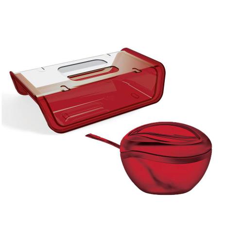 Kit Açucareiro e Porta Frios com Tampa Vermelho 2 peças - Uz Menor preço em Kit Açucareiro e Porta Frios com Tampa Vermelho 2 peças - Uz