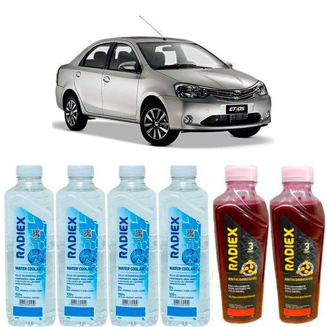 Kit aditivo radiador anticorrosivo vermelho + agua desmineralizada - toyota etios sedan - r8704 - Radiex Menor preço em Kit aditivo radiador anticorrosivo vermelho + agua desmineralizada - toyota etios sedan - r8704 - Radiex
