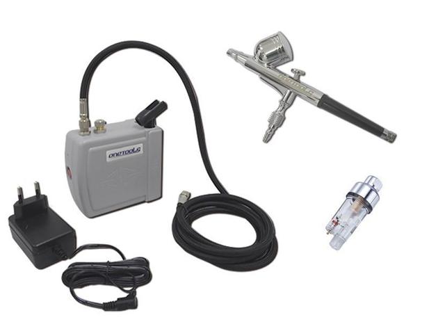 Kit Aerografia Mini Compressor + Aerógrafo Copo Fixo 0,5 + Mini Filtro OneTools Menor preço em Kit Aerografia Mini Compressor + Aerógrafo Copo Fixo 0,5 + Mini Filtro OneTools
