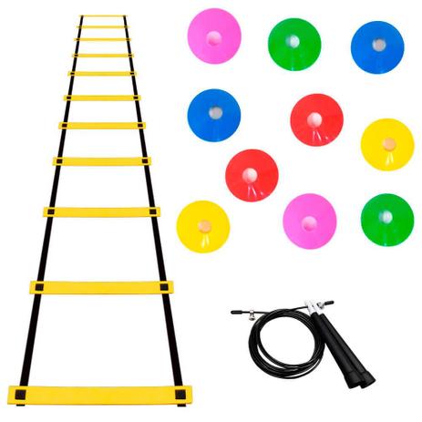 Kit Agilidade Escada Nylon +45 Chapeu Chines +Corda Crossfit - Natural fitness Menor preço em Kit Agilidade Escada Nylon +45 Chapeu Chines +Corda Crossfit - Natural fitness