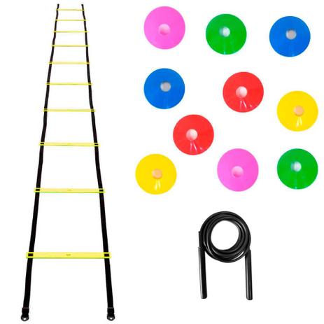 Kit Agilidade Escada Plastico + 20 Chapeu Chines + Corda PVC - Natural fitness Menor preço em Kit Agilidade Escada Plastico + 20 Chapeu Chines + Corda PVC - Natural fitness
