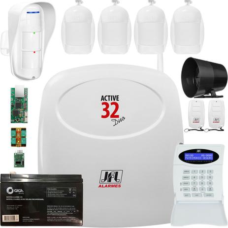 Kit Alarme Monitorado Active 32 Duo Com Ethernet E Gprs Completo - Jfl alarmes Menor preço em Kit Alarme Monitorado Active 32 Duo Com Ethernet E Gprs Completo - Jfl alarmes