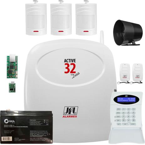 Kit Alarme Monitorado Active 32 Duo + Teclado + Sensores Jfl - Jfl alarmes Menor preço em Kit Alarme Monitorado Active 32 Duo + Teclado + Sensores Jfl - Jfl alarmes