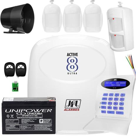 Kit Alarme Residencial Active 8 Ultra Com Sensores Interno E Semi Externo - Jfl alarmes Menor preço em Kit Alarme Residencial Active 8 Ultra Com Sensores Interno E Semi Externo - Jfl alarmes
