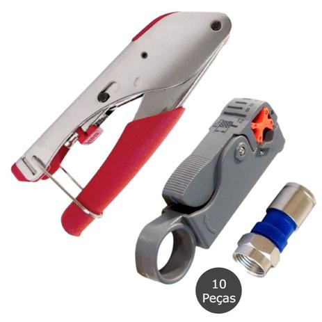 Kit alicate compressão + DECAPADOR + 10 conectores RG6 - Mastertel Menor preço em Kit alicate compressão + DECAPADOR + 10 conectores RG6 - Mastertel