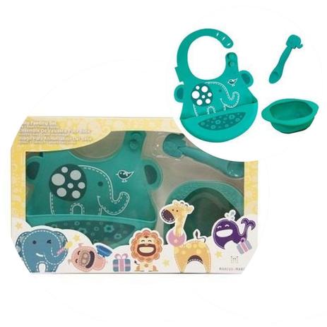 Kit alimentação em silicone colher + babador + tigela Marcus Marcus - Elefante Menor preço em Kit alimentação em silicone colher + babador + tigela Marcus Marcus - Elefante