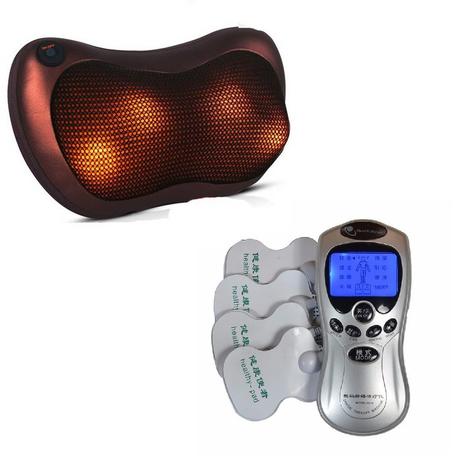Kit Almofada Massageadora Shiatsu + Aparelho Fisioterapia 4 Eletrodos Bivolt - Compre na net Menor preço em Kit Almofada Massageadora Shiatsu + Aparelho Fisioterapia 4 Eletrodos Bivolt - Compre na net