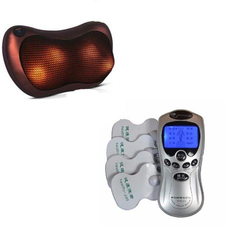 Kit Almofada Massageadora Shiatsu + Aparelho Fisioterapia 4 Eletrodos Bivolt - Dc importação Menor preço em Kit Almofada Massageadora Shiatsu + Aparelho Fisioterapia 4 Eletrodos Bivolt - Dc importação