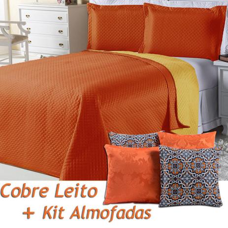 Kit Almofadas c/ Refil + Cobre Leito Dual Color Laranja/Amarelo Dupla Face Queen 07 Peças - Dourados enxovais Menor preço em Kit Almofadas c/ Refil + Cobre Leito Dual Color Laranja/Amarelo Dupla Face Queen 07 Peças - Dourados enxovais