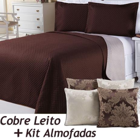 Kit Almofadas c/ Refil + Cobre Leito Dual Color Marrom/Bege Floral Dupla Face Casal Padrão 07 Peças - Dourados enxovais Menor preço em Kit Almofadas c/ Refil + Cobre Leito Dual Color Marrom/Bege Floral Dupla Face Casal Padrão 07 Peças - Dourados enxovais