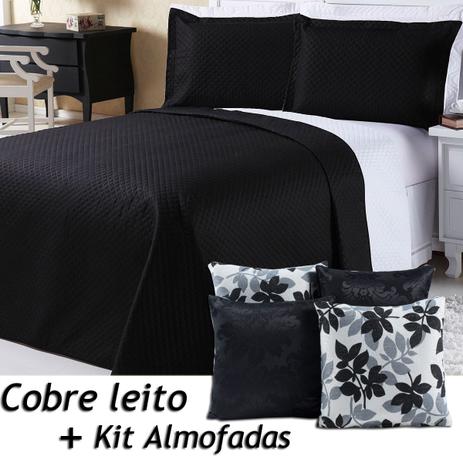 Menor preço em Kit Almofadas c/ Refil + Cobre Leito Dual Color Preto/Branco Floral Dupla Face Solteiro 06 Peças - Dourados enxovais