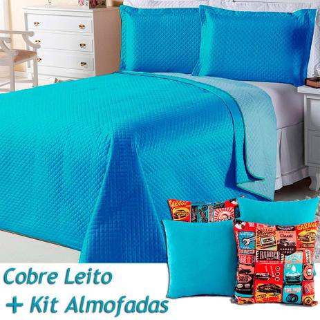 Menor preço em Kit Almofadas c/ Refil + Cobre Leito Dual Color Turquesa/Azul Dupla Face Queen 07 Peças - Dourados enxovais