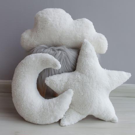 Kit Almofadas Decorativas 3 Peças Estrela, Lua e Nuvem Sherpa Palha - Mais que Baby Menor preço em Kit Almofadas Decorativas 3 Peças Estrela, Lua e Nuvem Sherpa Palha - Mais que Baby