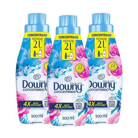 Kit Amaciante Downy 4X Concentrado - Brisa de Verão 500 ml com 3 Menor preço em Kit Amaciante Downy 4X Concentrado - Brisa de Verão 500 ml com 3