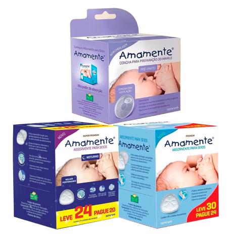 Kit Amamente 1 Concha Pré Parto + 1 Absorvente para Seios Noturno + 1 Absorvente para Seios Leve 30 Pague 24 Menor preço em Kit Amamente 1 Concha Pré Parto + 1 Absorvente para Seios Noturno + 1 Absorvente para Seios Leve 30 Pague 24