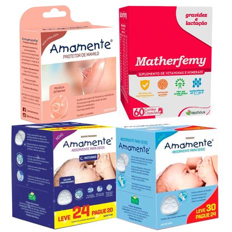 Kit Amamente 1 Protetor de Mamilo Intermediário + 1 Matherfemy + 1 Absorvente Leve 30 Pague 24 + 1 Absorvente Noturno Menor preço em Kit Amamente 1 Protetor de Mamilo Intermediário + 1 Matherfemy + 1 Absorvente Leve 30 Pague 24 + 1 Absorvente Noturno