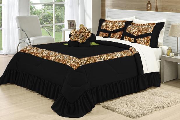 Kit Amazon Casal King Estampa Onça - Preto - Meu lar enxovais Menor preço em Kit Amazon Casal King Estampa Onça - Preto - Meu lar enxovais