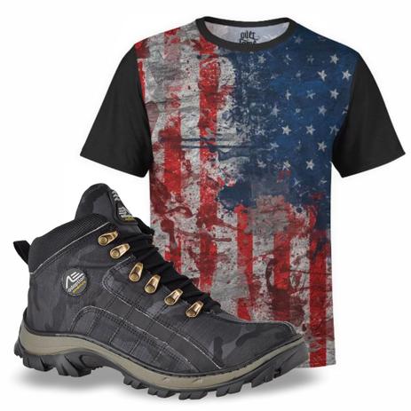 Kit America Camiseta USA e Tênis Masculino Camuflado Cinza - Adaption Menor preço em Kit America Camiseta USA e Tênis Masculino Camuflado Cinza - Adaption