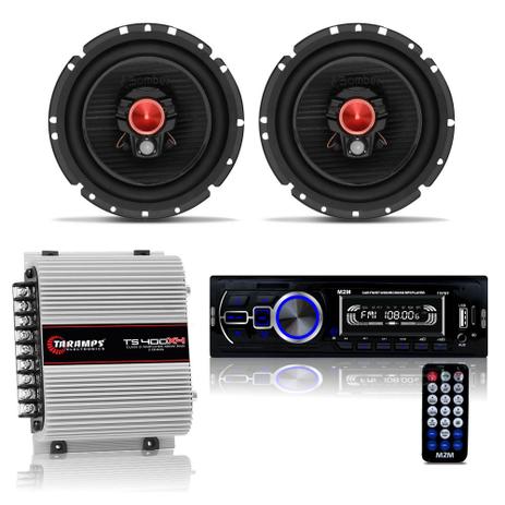 Kit Amplificador TS-400X4 + Rádio MP3 com Bluetooth + Par Alto Falantes Bomber Triaxial - M2m + bomber Menor preço em Kit Amplificador TS-400X4 + Rádio MP3 com Bluetooth + Par Alto Falantes Bomber Triaxial - M2m + bomber