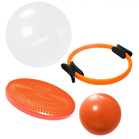 Kit Anel de Pilates + Disco de Equilibrio + Bola 65 Cm + Overball Liveup Menor preço em Kit Anel de Pilates + Disco de Equilibrio + Bola 65 Cm + Overball Liveup