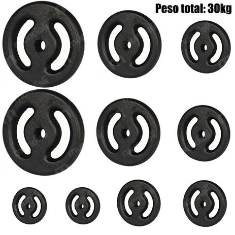 Kit Anilhas 30 Kg em Ferro Fundido Pintada Preto Mega Peso Menor preço em Kit Anilhas 30 Kg em Ferro Fundido Pintada Preto Mega Peso