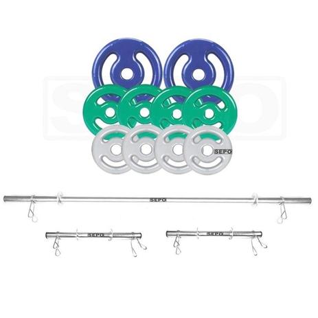 Kit Anilhas Emborrachadas 30 Kg + Barras com Presilhas - Rlm store Menor preço em Kit Anilhas Emborrachadas 30 Kg + Barras com Presilhas - Rlm store