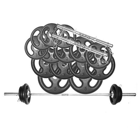 Kit Anilhas Vazadas 34 Kg + Barras com Presilhas - Sepo - pesos Menor preço em Kit Anilhas Vazadas 34 Kg + Barras com Presilhas - Sepo - pesos