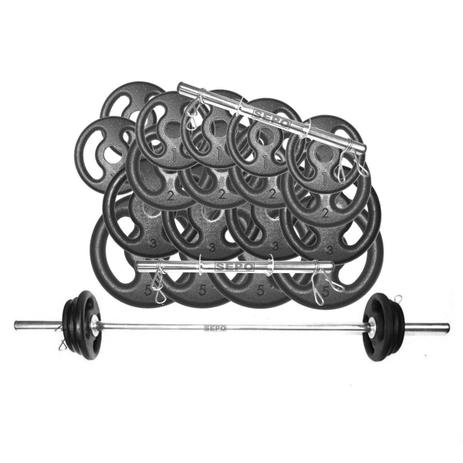 Kit Anilhas Vazadas 46 Kg + Barras com Presilhas - Sepo - pesos Menor preço em Kit Anilhas Vazadas 46 Kg + Barras com Presilhas - Sepo - pesos