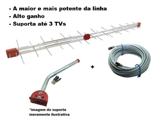 Kit Antena Externa Digital UHF HD 38 Elementos + 10MT Cabo Rgc 59 67% + Suporte Mastro - Capte Menor preço em Kit Antena Externa Digital UHF HD 38 Elementos + 10MT Cabo Rgc 59 67% + Suporte Mastro - Capte