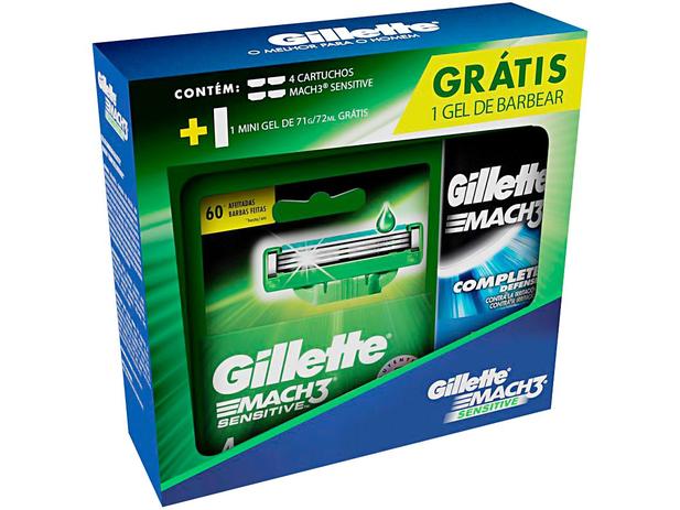 Kit Aparelho de Barbear Gillette Sensitive - 4 Peças Menor preço em Kit Aparelho de Barbear Gillette Sensitive - 4 Peças