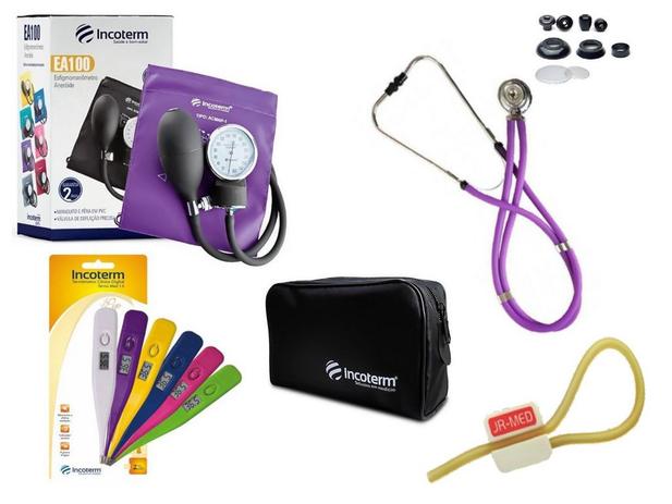 Kit Aparelho De Pressão com Estetoscópio Rappaport Lilás Incoterm + Termômetro Digital + Garrote Exclusivo JRMED Menor preço em Kit Aparelho De Pressão com Estetoscópio Rappaport Lilás Incoterm + Termômetro Digital + Garrote Exclusivo JRMED