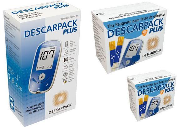 Kit Aparelho para medição de Glicemia Descarpack Plus + 100 Tiras Menor preço em Kit Aparelho para medição de Glicemia Descarpack Plus + 100 Tiras
