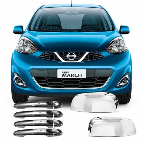 Kit Aplique Capa Cromada Retrovisor + Macaneta Nissan March 2011 á 2017 - Shekparts Menor preço em Kit Aplique Capa Cromada Retrovisor + Macaneta Nissan March 2011 á 2017 - Shekparts