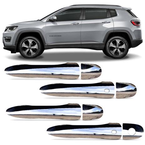 Kit Aplique de Maçaneta Jeep Compass 2017 a 2018 Cromado com Furo Keyless 4 Portas Ótimo Acabamento - Carliza Menor preço em Kit Aplique de Maçaneta Jeep Compass 2017 a 2018 Cromado com Furo Keyless 4 Portas Ótimo Acabamento - Carliza