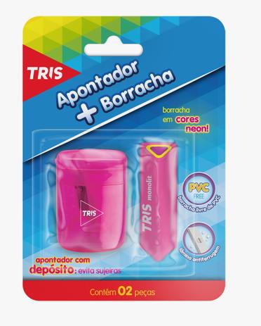 Kit Apontador Com Depósito e Borracha Escolar Tris Trio Menor preço em Kit Apontador Com Depósito e Borracha Escolar Tris Trio