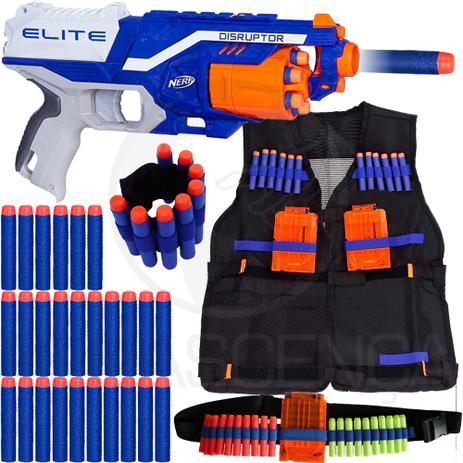 Kit Arma Nerf Blaster + Colete + Acessórios + 60 Dardos Bala