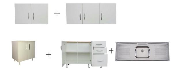 Kit Armário 2,0M E Balcão 100% Mdf 1,98 M Com Tampo Pia Inox - Mm Móveis Menor preço em Kit Armário 2,0M E Balcão 100% Mdf 1,98 M Com Tampo Pia Inox - Mm Móveis