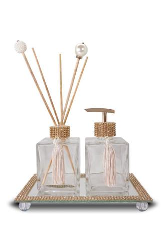 Kit Aromatizador de Ambiente e Saboneteira Cubo 250ml - Strass Dourado - Tori aromas e decoração é boa?