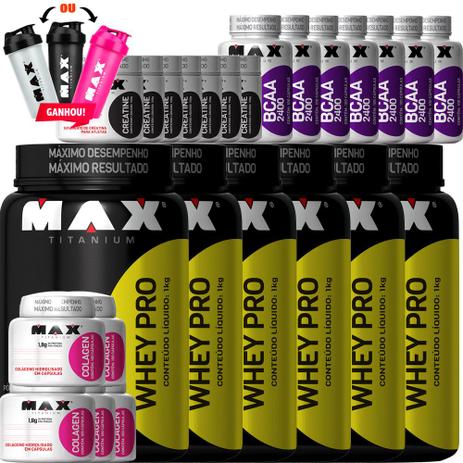 Kit Atacado Whey Protein + Colagen + Bcaa + Creatina + Coq - Max titanium Menor preço em Kit Atacado Whey Protein + Colagen + Bcaa + Creatina + Coq - Max titanium